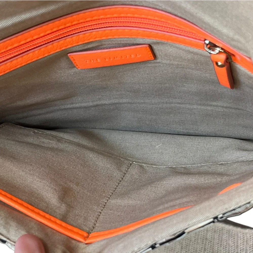 The Limited Woven Straw Clutch Crossbody Bag Orange Trim Boho Resort